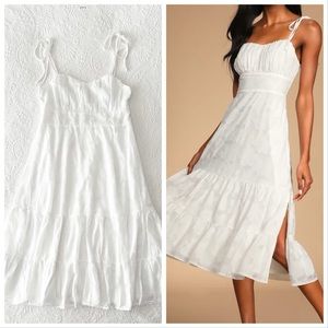 NWOT Lulus Sweet Sentiments White Jacquard Tiered Midi Dress XLarge